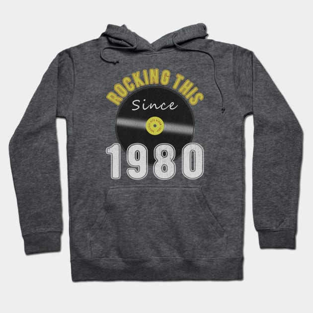 40th Birthday Gift, Rocking This Since 1980 Vintage Style Hoodie by FrontalLobe